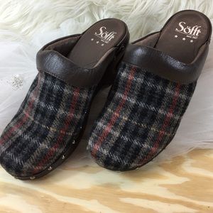 SOFFT Bellrose Brown Plaid Fabric Clogs ~ NEW ~